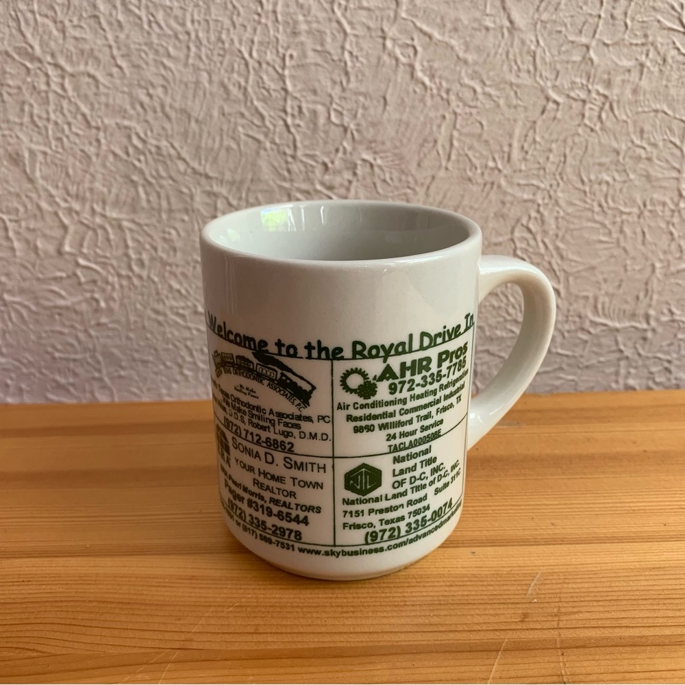 Vintage Diner Mug The Royal Drive In Frisco Texas Ads Coffee Cup